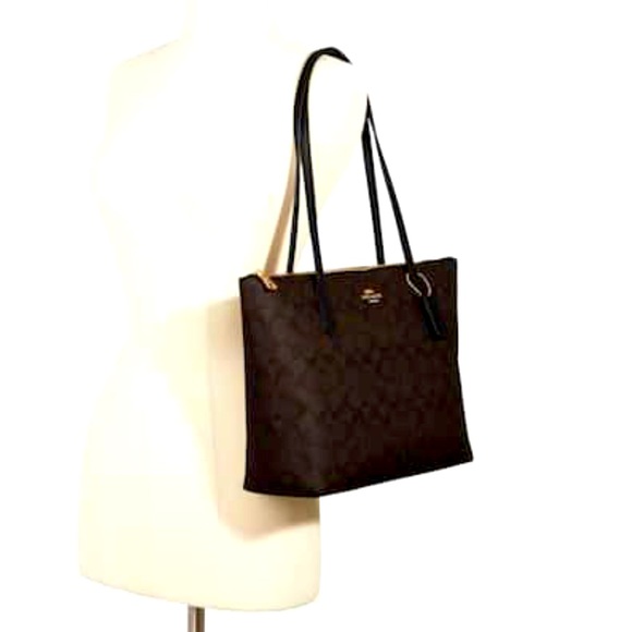 Coach Zip Top Tote in Black Brown Signature Canvas NWT - Picture 3 of 9